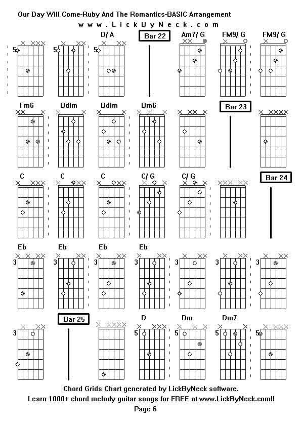 Chord Grids Chart of chord melody fingerstyle guitar song-Our Day Will Come-Ruby And The Romantics-BASIC Arrangement,generated by LickByNeck software.